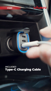 VIVAN CCQ05 Car Charger 3 Port 4.8A Max with RGB Light Free Type C Cable