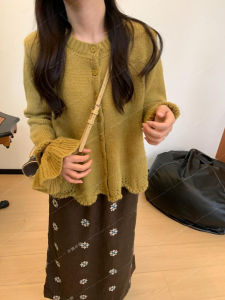 เสื้อสเวตเตอร์คอตั้งแขนยาวผ้าขนสัตว์ผสมคอตตอนสไตล์ฝรั่งเศส ชุดสองชิ้น แขนยาว ทรงเข้ารูป แฟชั่นฤดูใบไม้ร่วง