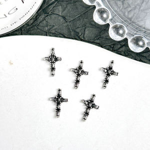 30PCS 3D Light Luxury Black Cross Alloy Nail Charms Creative Cross Halloween Series Nail Art Decorations for DIY Cool Nail Parts