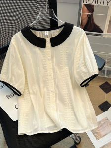 Lace Shirt Women Loose Fit Short Sleeve Turn-down Collar Embroidery Design Summer New Style Heavy Embroidery Korean Version
