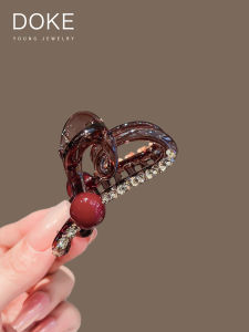 Shiny Diamond Red Bead Heart Shaped Hair Clip Womens Elegant New 2025 Half up Shark Clip Top Clip Fashionable Hair Accessories