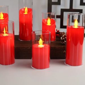 เทียนอิเล็กทรอนิกส์ เทียนพลาสติกสีแดงสไตล์จีน มีครอบสูงโปร่งใส เทียนงาน แต่งงาน อุปกรณ์ถ่ายรูปถ่ายหนัง เทียนประดับร้านอวยการค้าเจริญรุ่งเรื่อง