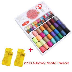 64 Spools Craft Scissor Stitches Needles Tools Sewing Machine Accessories Multicolor Sewing Threads Sewing Tools Kit Sewing Box with 2PCS Automatic Needle Threader