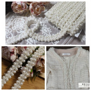 Heavy Work Pearl Embellishments 2cm Wide Handmade Beaded Lace Trim DIY Sewing Material for Clothing Decoration