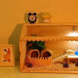 Hamster Cage Wooden Ventilated Ornamental Aquascape Large Villa Golden Bear Feeding Box Pet Supplies Complete