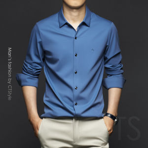 Mens Casual Long Sleeve Shirt Pure Cotton Silk Cotton Shirt T-Shirt 2025 Ice Silk Autumn Fashion Urban Style Slim Fit Shirt