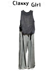 Laid-back Style High Waist Wide Leg Pants Set Sweet And Spicy Casual Fashion Ensemble Age-defying Euro-style Cotton Blend