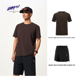 Bộ Tập Mùa Xuân Hè Nam Thoáng Khí Dễ Phối Đồ Giống Vải Cotton Áo Ngắn Tay Nhanh Khô Co Giãn 4 Chiều