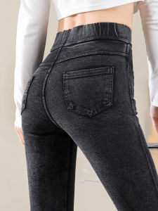 Slim Fit High Waist Cotton Stretch Denim Pants Womens Spring Autumn Thin Style Elastic Deep Color Anti-Wrinkle Pencil Jeans