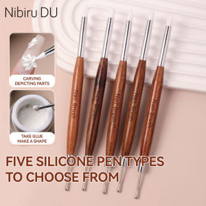 1/5pcs Double Head Silicone Spatula Nail Brush 3D Flower Painting Wood Handle for Glue Adjusting Embossing DIY Nail Art Supplies