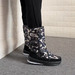 GRAZIA Mens Winter Shoes Waterproof Mens Boots Warm Plush Couple Snow Boots Outdoor Non-slip Hiking Boots