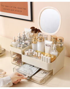 Chic Drawer-Style Cosmetic Organizer With Mirror - Portable Makeup Storage Box For Skincare Lipstick & More