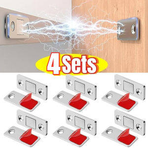 แม่เหล็กจับตู้แม่เหล็กบางพิเศษจับประตูแม่เหล็กหยุดลิ้นชักกาวที่มองไม่เห็นจับแม่เหล็กสำหรับตู้ครัวอย่างใกล้ชิด1/2ชุด