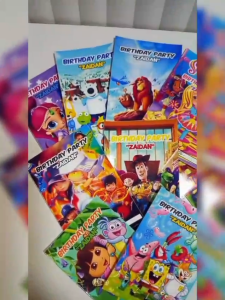 Undangan Ulang Tahun Kartun ISI 30 BONUS 6 Lembar Bahan SUPER GLOSSY Full Color / FREE Plastik OPP / Free Undangan Web / Custom Nama Tema