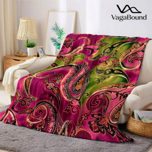 pink green paisley Flannel Blanket Warm Soft Halloween Christmas Decorative Couch Warm Cozy All-Season Gift