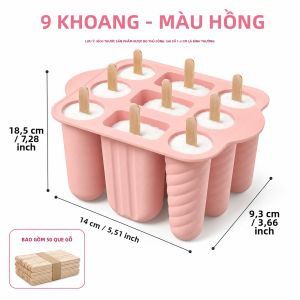 Khuôn Làm Đá Bào Silicon 9 Ngăn Với 50 Que Gỗ Nhiều Hình Dạng Thân Thiện Với Môi Trường Dùng Để Làm Đồ Ăn Đông Lạnh Tự Làm