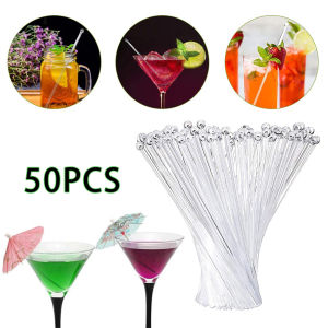 50pcs Coffee Cocktail Stirrer Swizzle Sticks Transparent Ball Head Mixing Stirring Stick