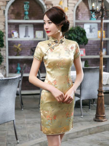 Shanghai Style Reflective Long Qipao Dress for plus Size Women Retro Design High Slit Short Sleeve Floral Print Evening Gown
