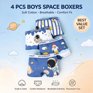 KUCHAR 4 chiếc Quần lót Bé Trai Từ 2-14 Tuổi Quần Short Boxer cho Bé Trai Bông Màu xanh da trời phi hành gia quần lót trẻ em