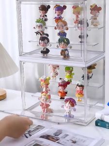 Meroca Acrylic Display Case Transparent Box Popmart Storage Organizer Stackable Magnetic Dustproof Acrylic Toy Display Box