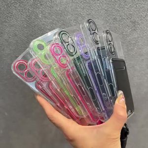 Card Holder Hand Wrist Strap Clear Case for iPhone 16 15 Pro Max 14 Plus 13 12 11 Wallet Lanyard Candy Double Color Soft Cover