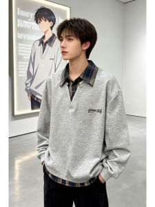 OUMULONG | Retro Fake Two-Piece Sleeve Hoodless Thick Fleece Winter Sweatshirt
