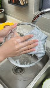 2 Layer Wire Dishcloth Rust Removal Scouring Pad Kitchen Magic Cleaning Cloth Reusable Non Stick Oil Silver Rag Home Cleaning Tools