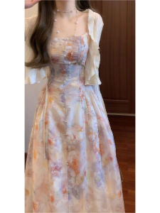 CHANGTONG | French Unique Floral Camisole and Cardigan Two-Piece Set