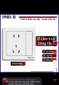 Ổ cắm đôi kèm công tắc IREKE 5 lỗ âm tường chính hãng tiêu chuẩn châu âu giá Việt Nam