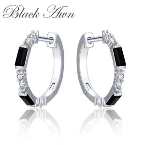 Black Awn 2026 New Hoop Earrings for Women Classic Silver Color Trendy Spinel Engagement Jewelry I239