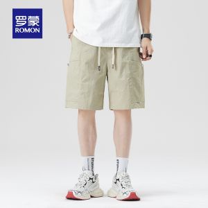 ROMON | กางเกงขาสั้นสำหรับผู้ชาย ใส่ทำงานหน้าร้อน แห้งไว แบบหลวม 5 นิ้ว