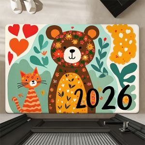 VIKAMA 2026 Gấu Thảm Chào Mừng Dễ Thương Nhà Bếp Phòng Tắm Thảm Phòng Khách Phòng Ngủ Trang Trí Nhà Nỉ Có Thể Giặt Bằng Máy Thảm Chùi Chân