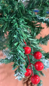 BUYYU Artificial Snowy Pinecone with Red Berries 5FT/6FT/7FT Christmas Tree Decor Metal Stand