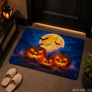 Spooky Glow-in-the-Dark Pumpkin Mat Non-Slip Luminous Rug Scary Halloween Door Carpet Night Glow Entryway Decor Home Decor