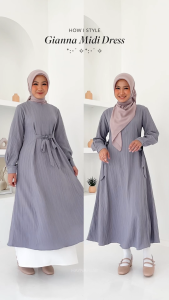 HAYNA Gianna Midi Dress (Off White) - Daily Dress Busui Friendly Gamis Wanita Muslim