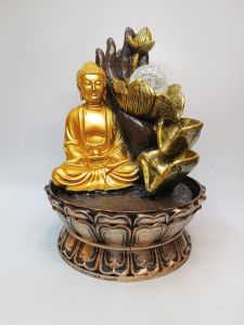Water Fountain Thailand Buddha Table Water Fountain Waterwheel Crystal Ball Indoor Table Fountain Thai Buddha Table Fountain Lucky Charm Indoor Water Fountain with Crystal Ball and Waterwheel Table Fountain Lucky Charm Home Decor Fountain Lucky Charm Feng