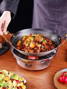 Z-Gadget⚡Stainless Steel Honeycomb Wok with Golden Handle 22CM/32CM/36CM/40CM Nonstick Wok Fry pot Kuali Hitam Kuali Tak Melekat Cooking Frying Pan