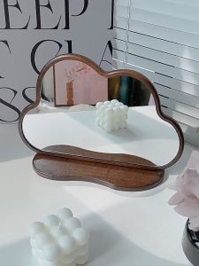 [OKLIFE.SG]Simple solid wood cloud makeup mirror/Home desktop large vintage vanity mirror/portable desktop mirror