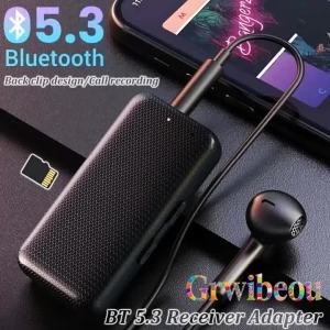 Bluetooth 5.3 Car Receiver Adapter Call 3.5mm AUX Jacks Audio Lossless Music Receiver HandsFree Call Recording Support TF Card