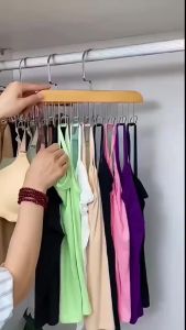 8 Hooks Hanger Durable Stackable Solid Wood and Steel Anti-Slip Wardrobe Hangers for Clothes and Accessories Organized Wardrobe Space