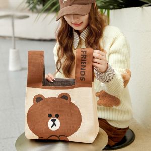 Line Friends Large Capacity Bag Womens Go-to-Work Storage Wrist Bag K-style Shoulder Bag Knitting Handbag