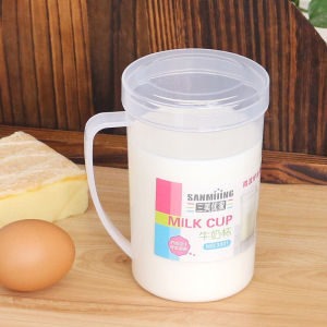 Plastic Milk Cup with Scale 500ML Microwave Safe Transparent Water Cup with Lid PP Juice Cup Hygienic Nordic Style Handle
