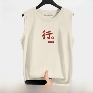 Jeanswest Life Pure Cotton Sleeveless Fitness T-Shirt Casual Loose Summer Mens Sport Vest round Neck Sweatshirt for Youth