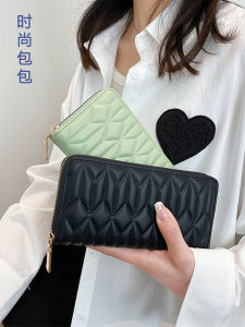 กระเป๋าสตางค์ผู้หญิงแบบยาวปักลาย กระเป๋าใส่โทรศัพท์มือถือสีพื้น กระเป๋าใส่บัตรหลายช่อง ความจุขนาดใหญ่ กระเป๋าถือแบบถือได้ กระเป๋าสตางค์แฟชั่น