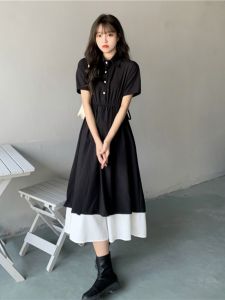 ชุดเดรสสไตล์ฝรั่งเศส เอวสูง คอโปโล ทรงเข้ารูป ปกปิดเนื้อผ้า ฤดูร้อน ขนาดใหญ่ สไตล์เรโทร Hepburn ชุดเดรสสีดำ