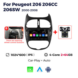 7" Android 2Din Car Radio for Peugeot 206 206CC 206SW 2000-2008 Carplay Auto Head Unit WIFI Multimedia Video Player FM Autoradio