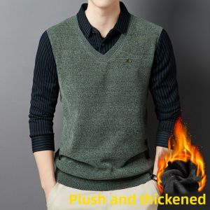 ROMON | Lormen Mens Fleece Lined Thickened Shirt Collar Knitted Sweater Fashionable Warm Winter Business Casual Slim Fit Long Sleeve