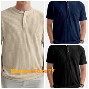 Kaos Polos Wafers Waffle Model Kancing Lengan Pendek Outfit Pria Terlaris Atasan Best Seller Paket 3 Pcs Wafers Knit Henley waffle Premium