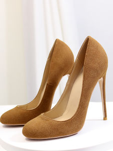 Fall Winter Velvet round Toe High Heels Ultra Low Cut Single Shoes Women Thin Heel CD Large Size Banquet 12cm Small Size Shoes