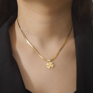 Skyrim Four Leaf Clover Women Necklace Stainless Steel Gold Color Snake Chain Choker for Women Girls Fashion Jewelry Wholesale